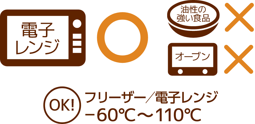 フリーザー -60℃～電子レンジ110℃ OK 油性の強い商品× オーブン×